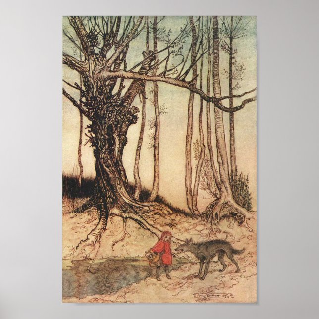 Poster Rotkäppchen begegnet den Wolf, Arthur Rackham (Frente)