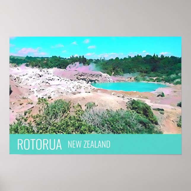 Poster Rotorua hot primavera Nova Zelândia viagem impress (Frente)