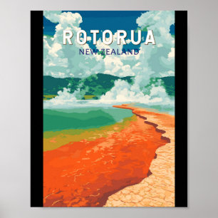 Poster Rotorua Nova Zelândia Ilustração Arte Viagem Retro
