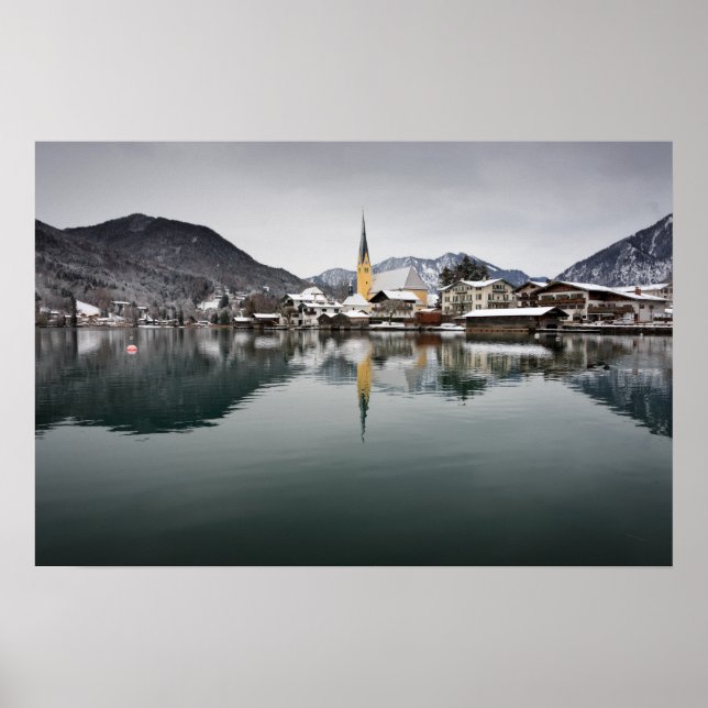 Pôster Rottach-Egern no Tegernsee, Baviera no inverno (Frente)