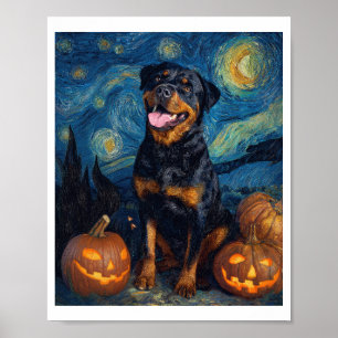 Poster Rottweiler Cachorro Fofo Dia das Bruxas Jack O Lan