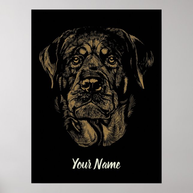 Poster Rottweiler Cão Vintage Retrato Rottie Design (Frente)