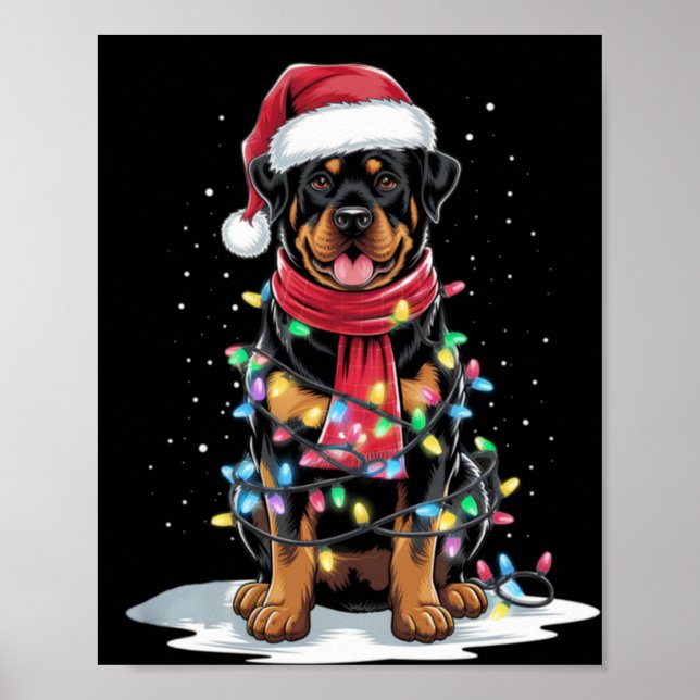 Poster Rottweiler Christmas Tree Santa Hat Lights Xmas Do (Frente)