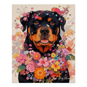 Pôster Rottweiler Dog and Flowers 005 - Tailor jewel