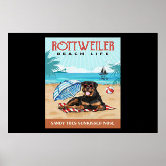 Poster Rottweiler Dog Beach Life