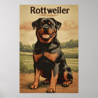 Poster Rottweiler Dog Vintage Art
