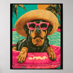 Poster Rottweiler engraçado em Óculos de Sol Cachorro Fof