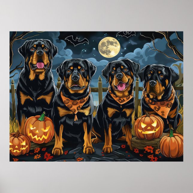 Poster Rottweiler Halloween Assustador (Frente)