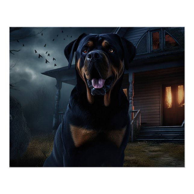 Pôster Rottweiler Halloween Assustador (Frente)