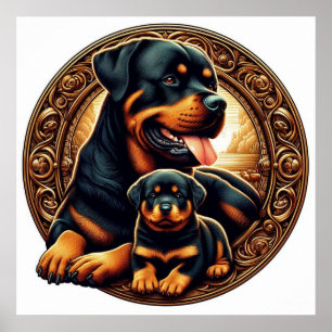 Poster Rottweiler Mãe e Puppy 04 5000X