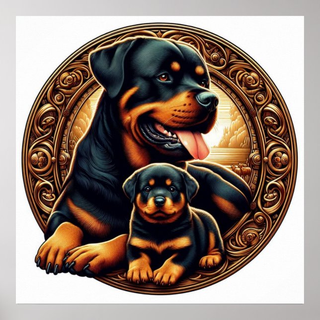 Poster Rottweiler Mãe e Puppy 04 5000X (Frente)