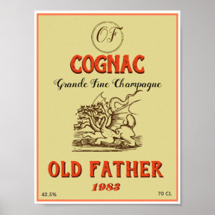 Poster Rótulo Antiquado de Cognac