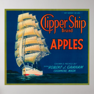 Poster Rótulo da Maçã de Embarcação de Clipper (verde) -
