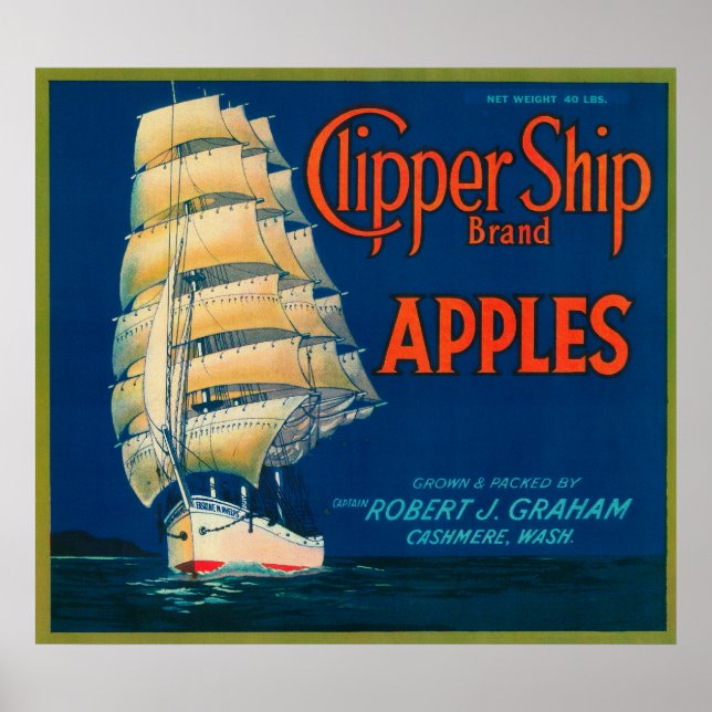 Poster Rótulo da Maçã de Embarcação de Clipper (verde) -  (Frente)