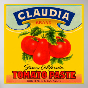 Poster Rótulo da pasta de tomate Claudia 1930