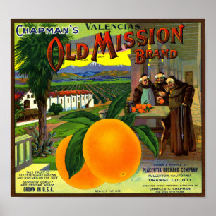 Poster Rótulo de Caixa de Fruta de Laranja da Marca Old M