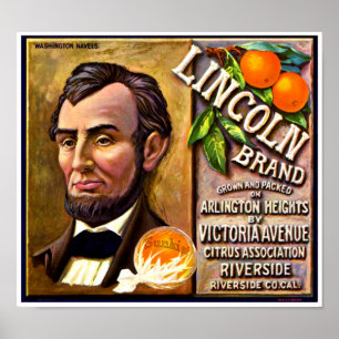 Poster Rótulo de Caixa de Fruta Laranja Marcas Lincoln Vi