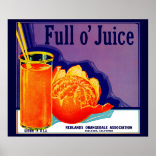 Poster Rótulo de caixa de laranja Full o' Juice da década