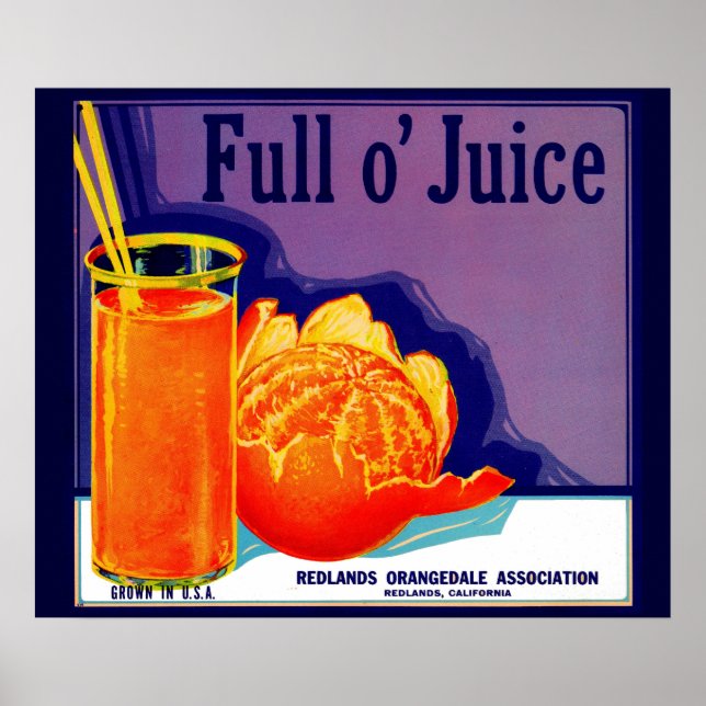 Poster Rótulo de caixa de laranja Full o' Juice da década (Frente)