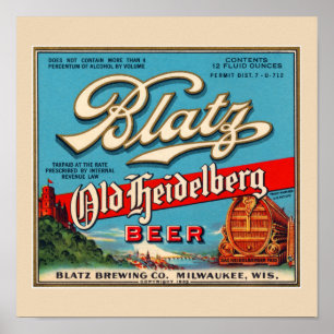 Poster Rótulo de Cerveja Vintage Blatz Old Heidelberg Res