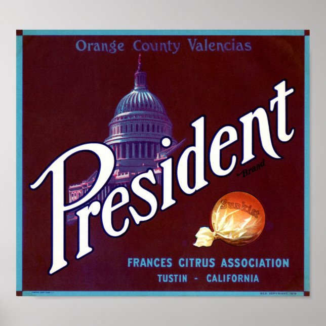 Poster Rótulo de Fruta Valencias do Condado de Orange da  (Frente)