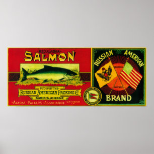 Pôster Rótulo de Lata de Salmão Russo AmericanoKarluk, AK