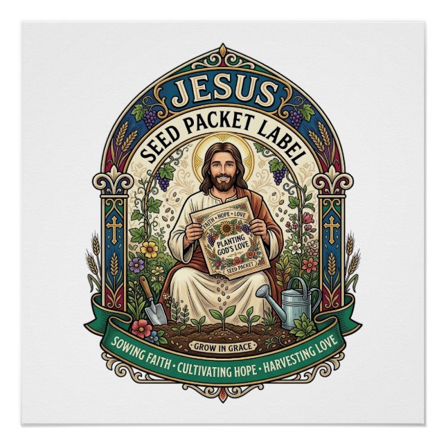 Pôster Rótulo de Pacote de Sementes Jesus Pacote de Semen (Frente)