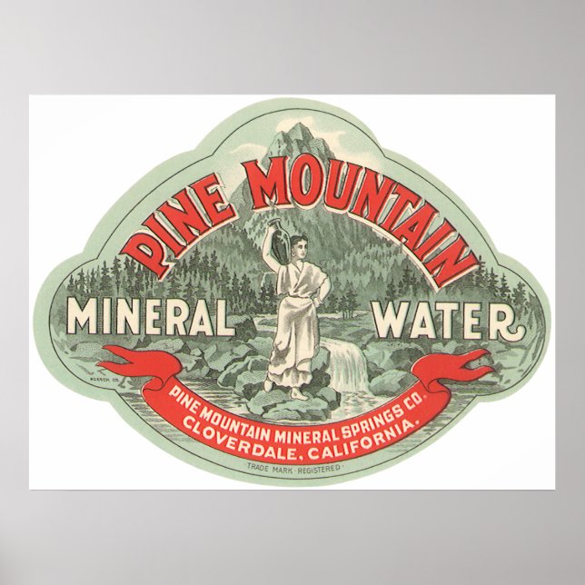Pôster Rótulo de Produto Antigo, Água Mineral Pine Mounta (Frente)