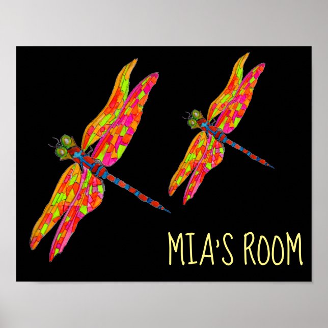 Poster Rótulo do nome da criança Arte de quarto de Dragon (Frente)