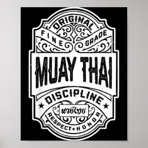 Poster Rótulo Vintage Lutador de Boxe Muay Thai MMA