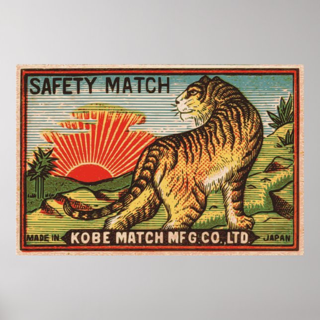 Pôster Rótulo Vintage Safety Match - Tigre (Frente)