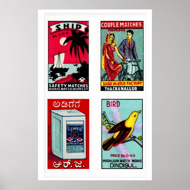 Poster Rótulos de Caixa de Fósforos Indiana Azul Claro em (Frente)