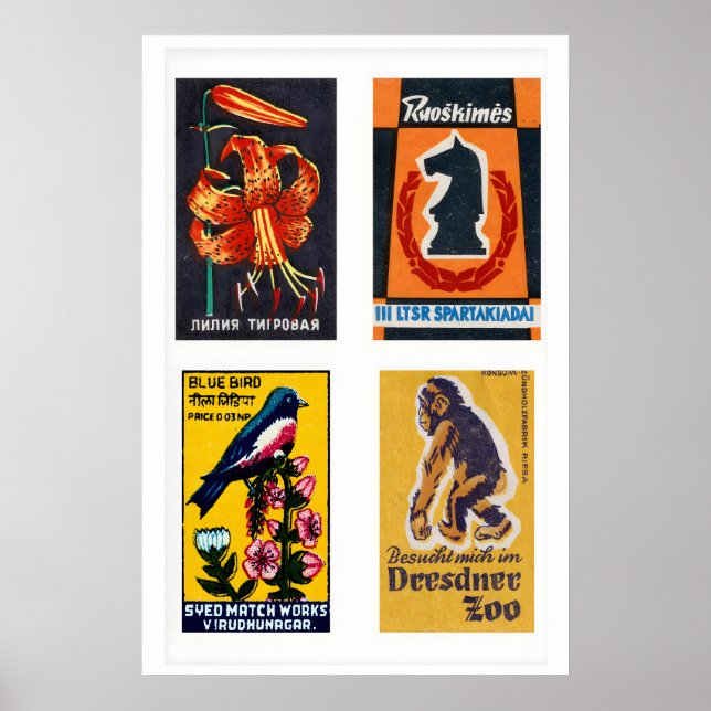 Poster Rótulos de Caixa de Fósforos Laranja e Azul Escuro (Frente)