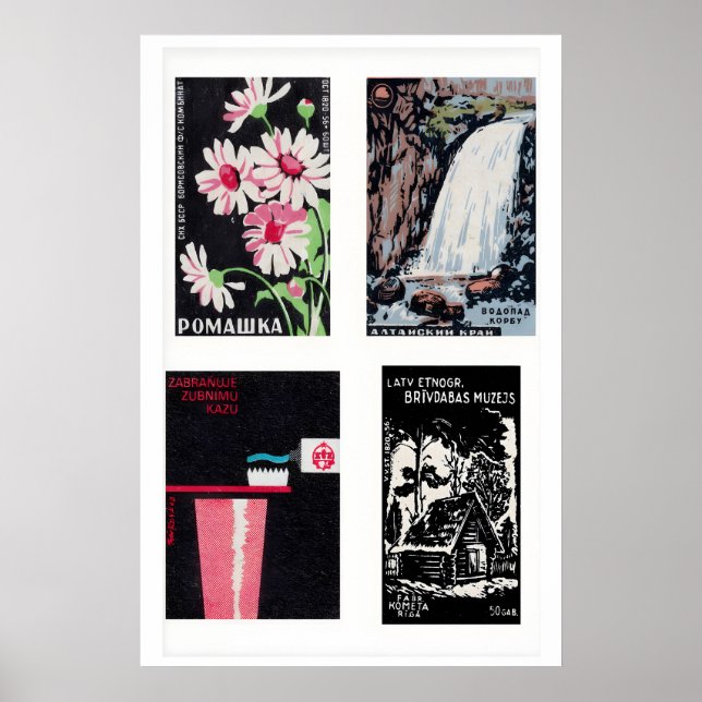 Poster Rótulos de Caixa de Fósforos Pretos em Grid, Efême (Frente)