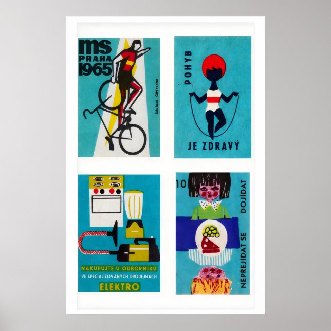 Poster Rótulos de Caixa de Fósforos Tcheca Turquesa em Gr (Frente)