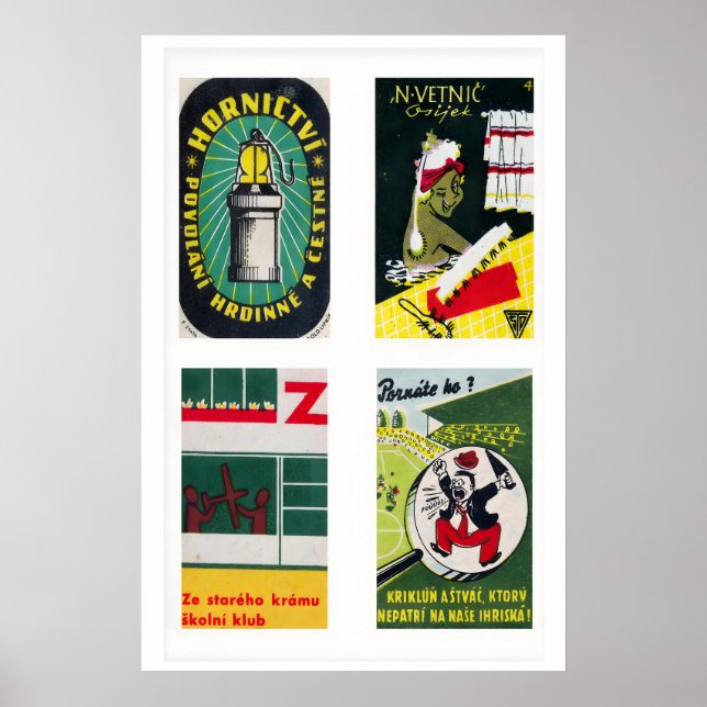 Poster Rótulos de Caixa de Fósforos Tchecoslovacos Verde  (Frente)
