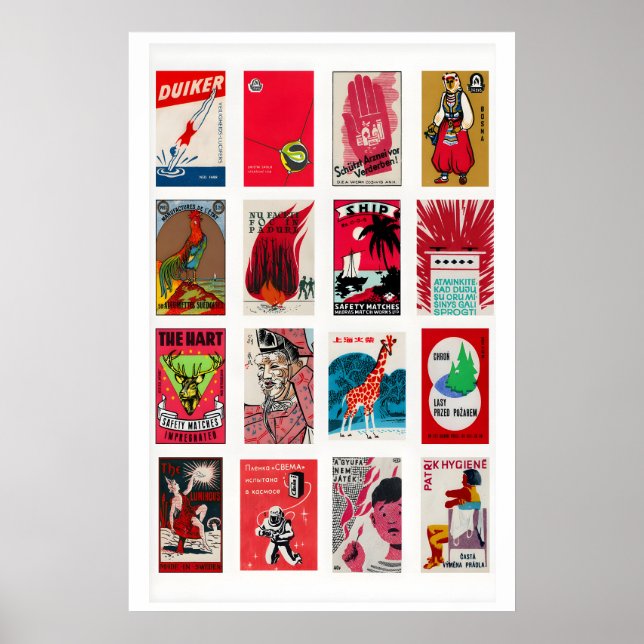 Poster Rótulos de Caixa de Fósforos Vermelhos em Grid, Im (Frente)