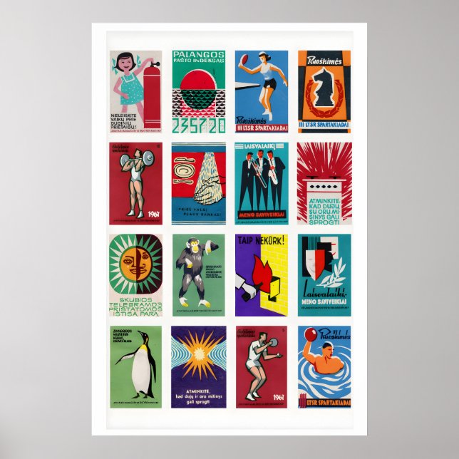 Poster Rótulos de Caixas de Fósforos Lituanos em Grid, Ef (Frente)