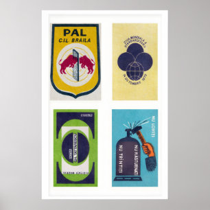 Poster Rótulos de Caixas de Fósforos Romenos Azul Escuro 