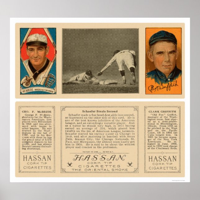 Poster Roubando Segundo Senadores Baseball 1912 (Frente)