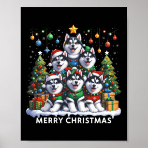 Poster Rouco Cão Árvore de Natal Feliz Combate de Natal