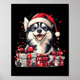 Poster Rouco Santa Hat Engraçado Natal Siberian Husky