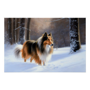 Pôster Rough Collie Deixe Nevar Natal