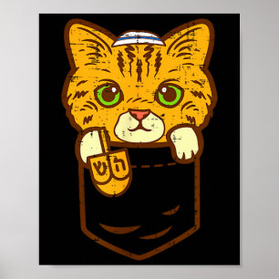 Poster Roupa de dormir Hanukkah de gatinho judeu Menorah