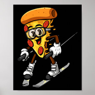 Poster Roupa de Instrutor de Esqui de Pizza Engraçada Com