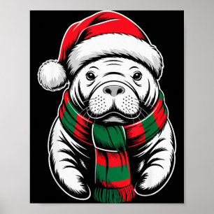 Poster Roupa de Natal do Peixe-boi com Chapéu de Papai No
