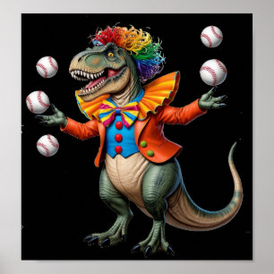 Poster Roupa de palhaço vestindo T-rex e malabarizando bo