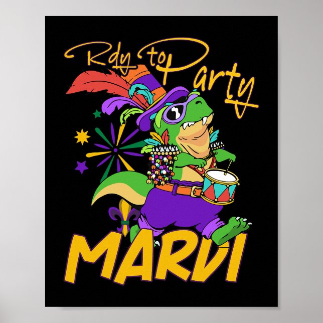 Poster roupa de trex dinossaur Mardi gras para crianças c (Frente)