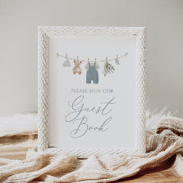 Poster Roupas de Bebê Azul Boho Livro de Presença para Ch