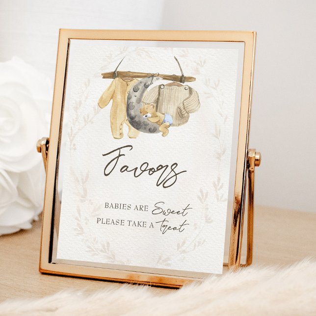 Poster Roupas de bebê Chá de fraldas neutro (Favors Table Sign - from my Baby Clothes Baby Shower Collection)